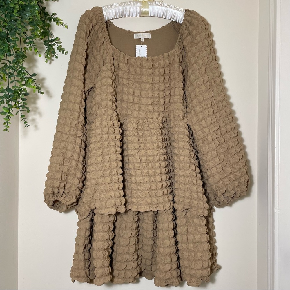 Simply Southern Collection | Taupe Bubble Cloud MIDI Dress Size XL NWT